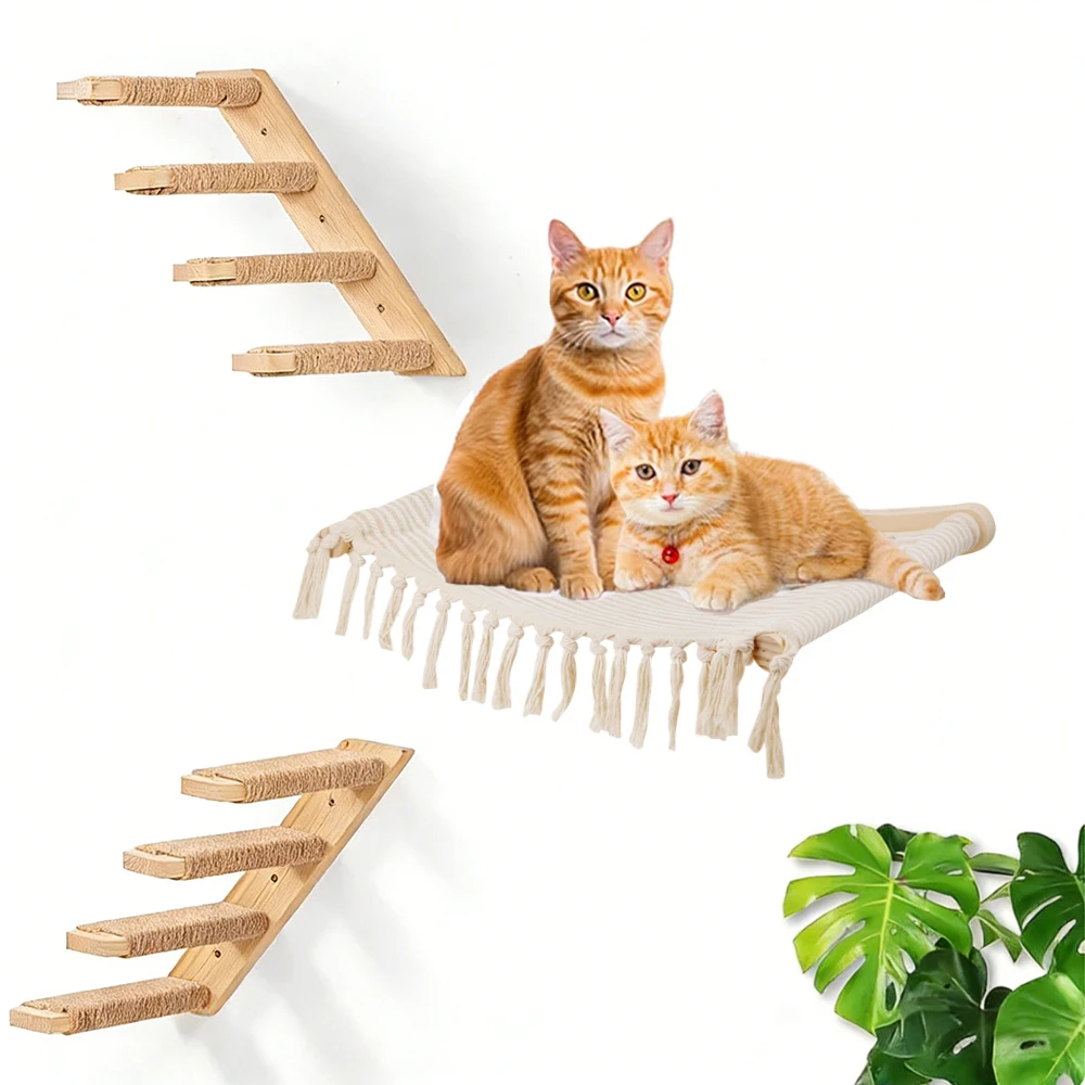 Estante de pared para gatos con escalera, hamaca y sisal - imagen 3