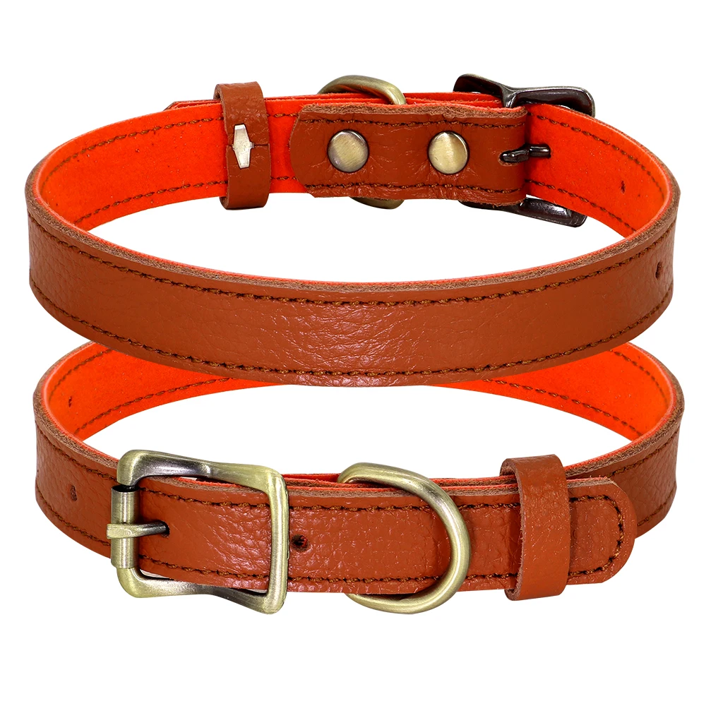 Collar ajustable de cuero genuino para perros pequeños y medianos, collares de cuero suave para cachorros y gatitos para Chihuahua, Bulldog Francés - imagen 3