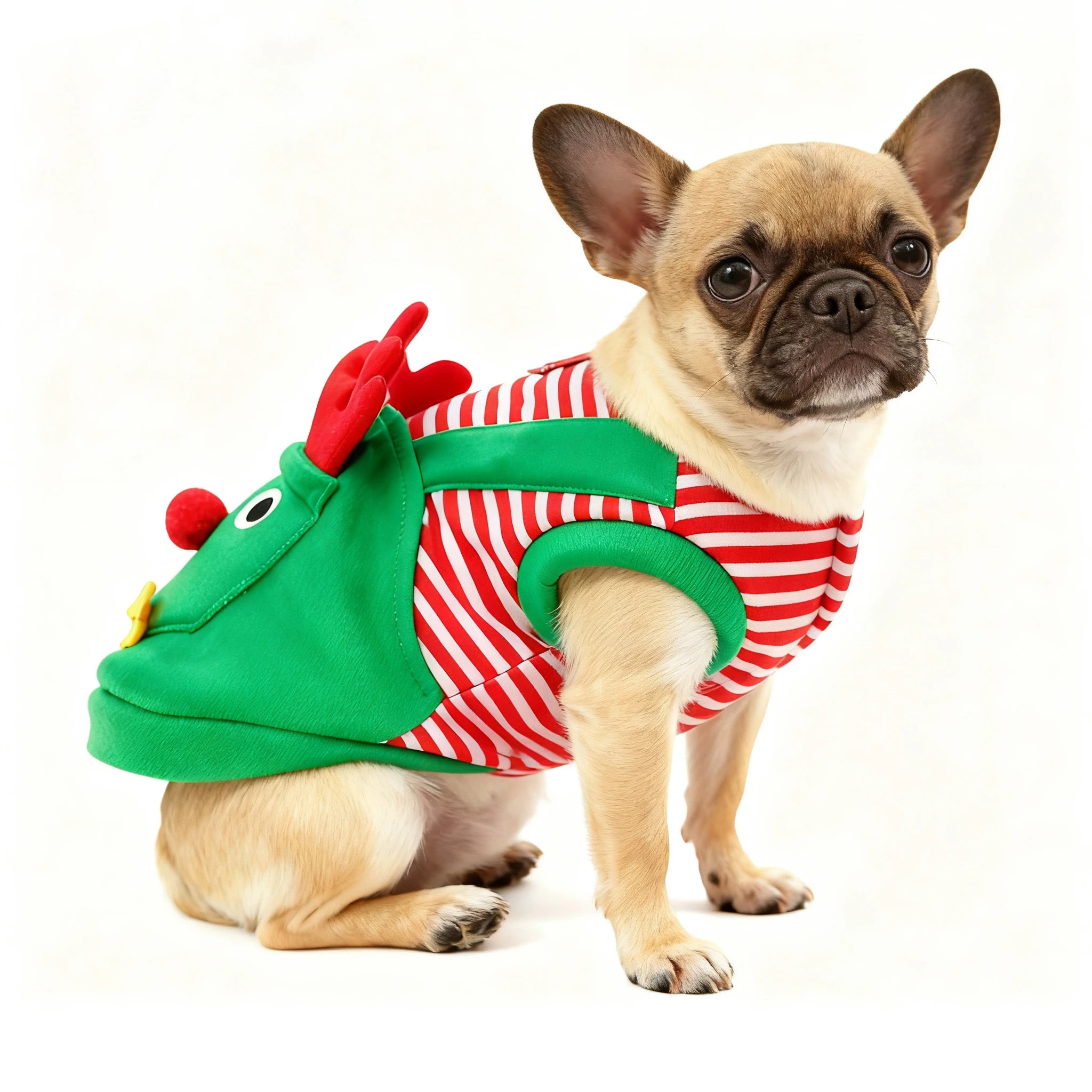 Ropa navideña de invierno para perros, sudaderas con capucha a rayas para perros, mono para cachorros de Reno, abrigo cálido de invierno para perros pequeños y medianos - imagen 2