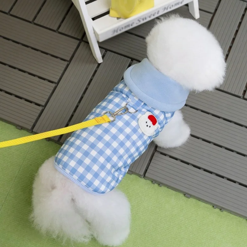 Chaleco de cuello alto a la moda para perros, chaqueta de invierno, ropa para perros, abrigo bonito a cuadros para cachorros, chaqueta cálida y suave para gatos, abrigo para mascotas, ropa Bichon - imagen 3