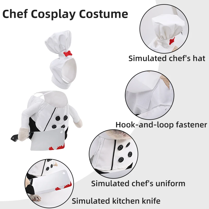 Disfraz divertido de Chef para mascotas, disfraz de Halloween para perros o gatos, ajuste libre, disfraz de Chef para mascotas, ropa para festivales de Cosplay - imagen 3