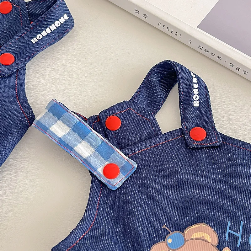 Falda vaquera a cuadros de primavera para mascotas, falda con correa para perro, chaleco de protección solar para el hogar y exteriores, vestidos para perros pequeños - imagen 5