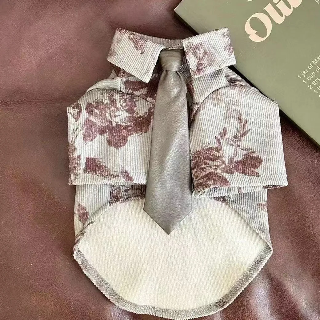 Chaqueta de pana de otoño para mascotas Retro primavera y otoño Teddy Schnauzer oso mascota gato camisa inferior camisa ropa para cachorros para perros pequeños - imagen 2