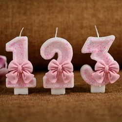 Velas de cumpleaños 3D con lazo rosa para gatos y perros, decorativas
