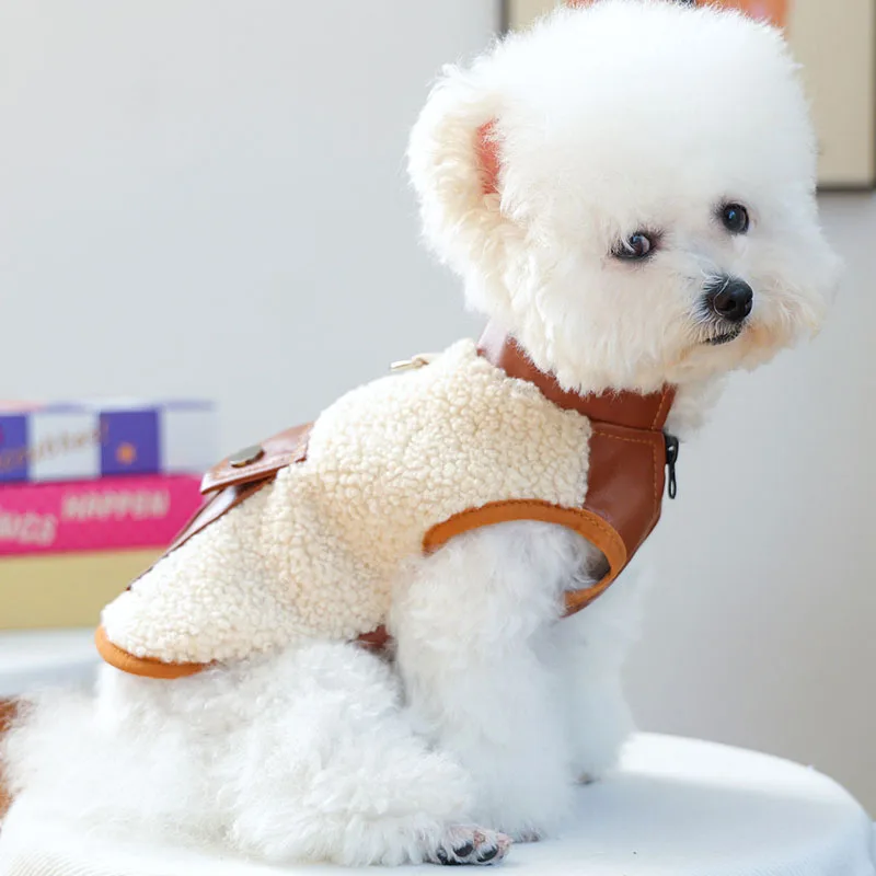 Abrigo polar de lujo para perros, ropa de invierno con bolsillo de PU, disfraz para perros pequeños, traje sin mangas de perro salchicha york, chaleco para cachorros, chaqueta, ropa - imagen 4