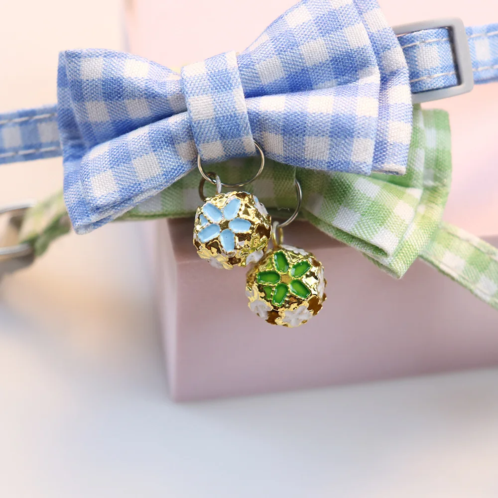 Collar de gato con lazo de celosía y campana, Collar ajustable para mascotas, Collar de seguridad con lazo para cachorro, gatito, gato, bonito patrón, suministros para mascotas - imagen 2