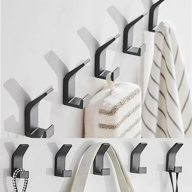 Fliger-ganchos de pared con doble gancho, gancho para toalla blanco y negro, ganchos para ropa, sombrero, abrigo, bolso, estante de cocina de Metal sin ganchos de perforación - imagen 3