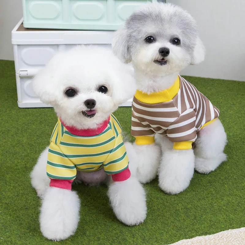 Ropa de invierno a rayas para perros, jerséis cálidos, sudaderas con capucha para perros pequeños, Yorkie, perro salchicha, disfraces para mascotas, traje, sudadera para cachorros XS - imagen 3