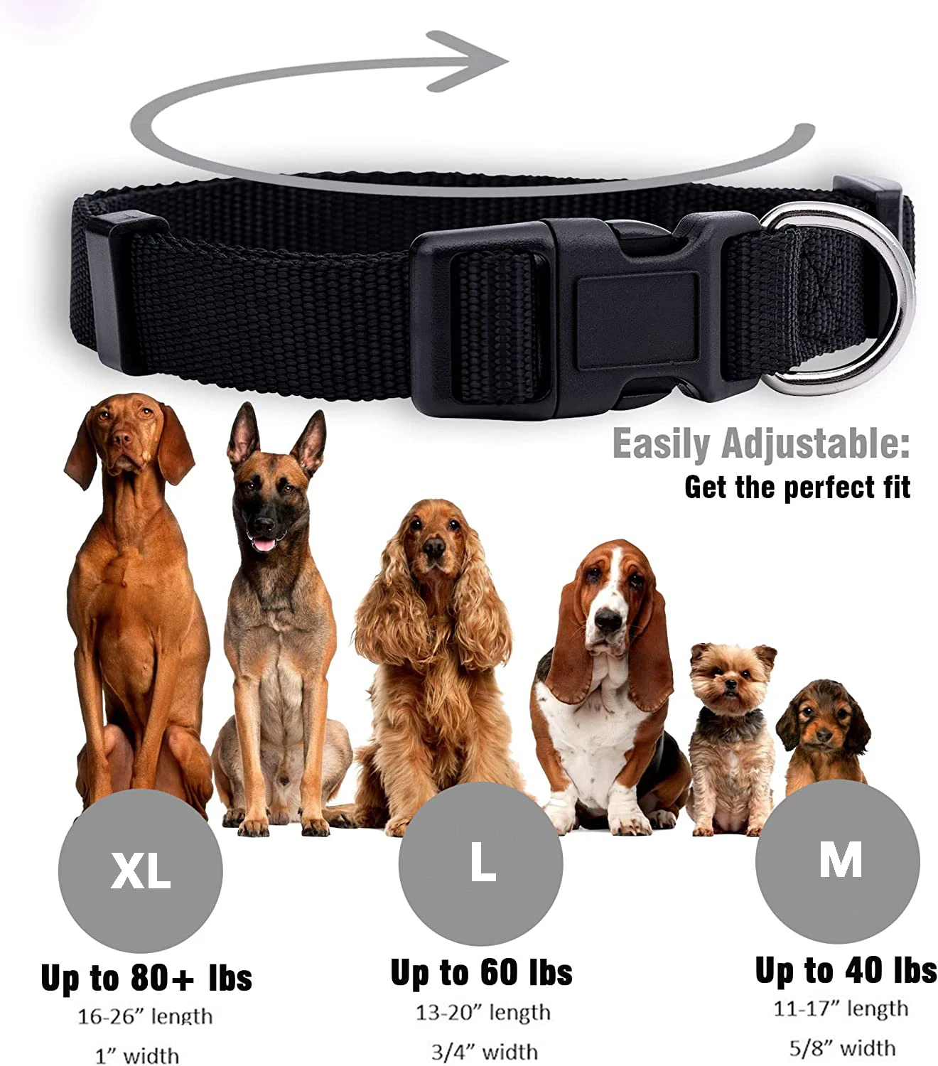 Collar de perro de nailon básico duradero con liberación rápida ajustable para perros medianos extra pequeños, accesorios de suministros de entrenamiento para mascotas - imagen 3