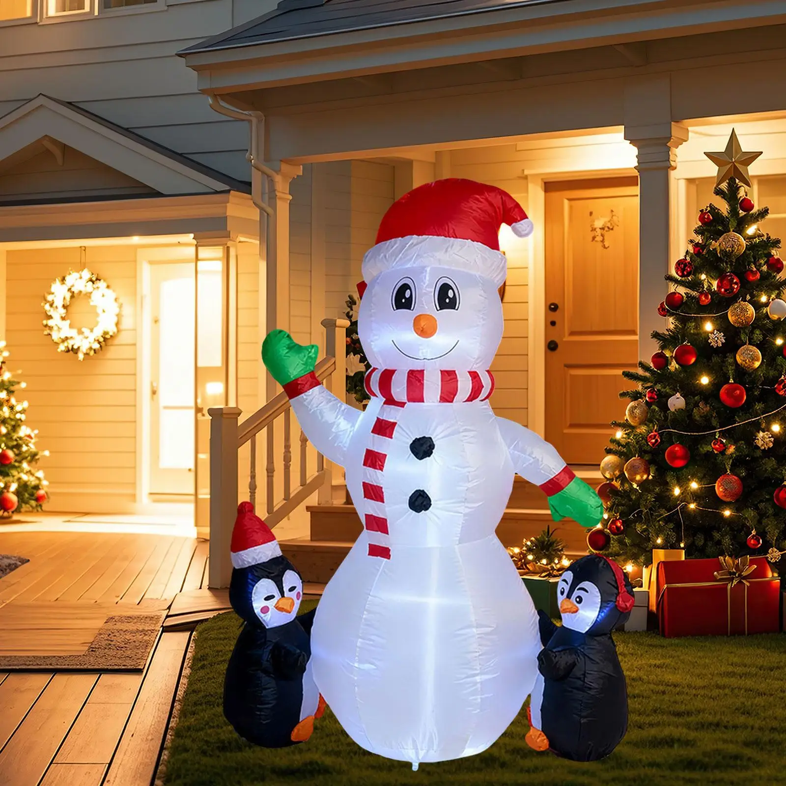 Muñeco de nieve inflable de Navidad con pingüinos, escena de decoración interior y exterior - imagen 2