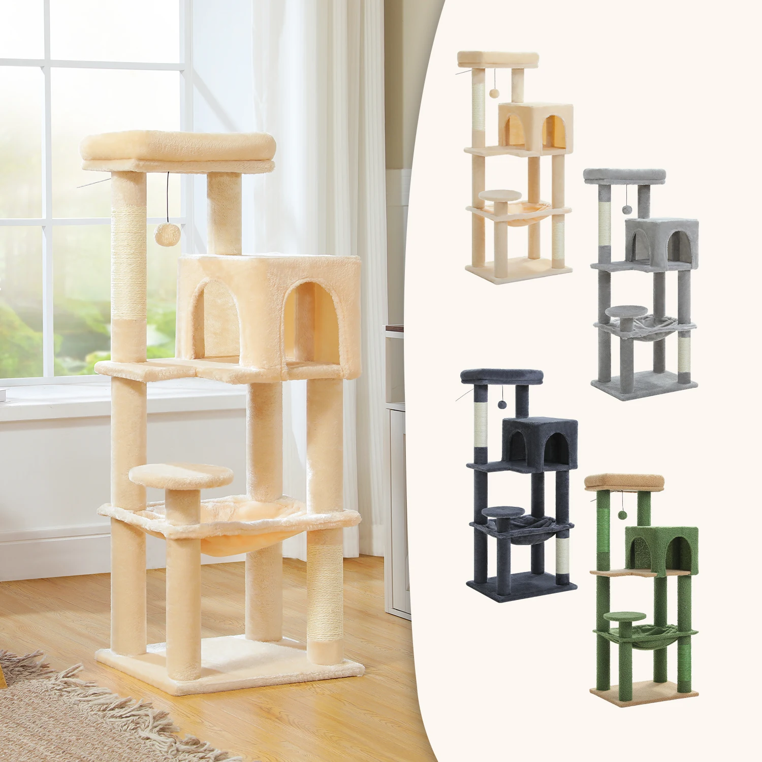 Torre de árbol para gatos de varios niveles con postes para rascar, Condo, hamaca, tablero para rascar gatos, accesorios para gatos, muebles para gatos, gatos de interior - imagen 2