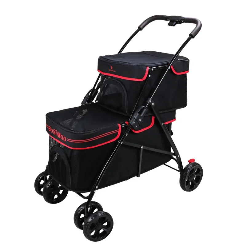 Cochecito de doble capa para mascotas de tamaño pequeño y mediano, carrito para caminar para perros agrandado y ensanchado, cochecito de viaje plegable y ligero