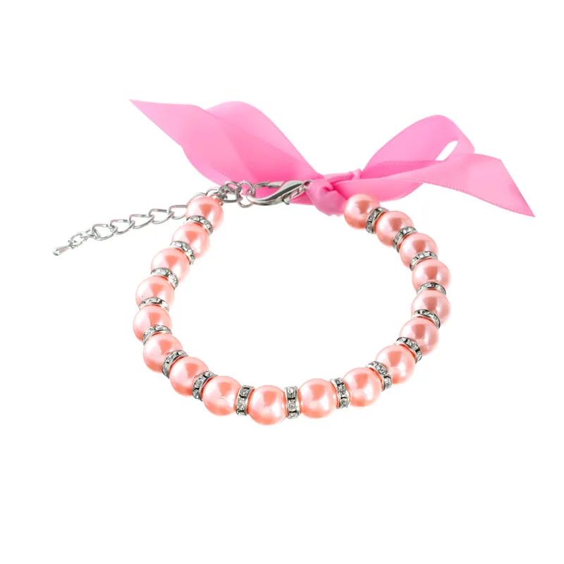 1 Uds. Collares para perros femeninos, Collar de cinta de perlas blancas, moradas, azules y rosas con Collar de diamantes de imitación, joyería para perros pequeños, accesorios - imagen 3