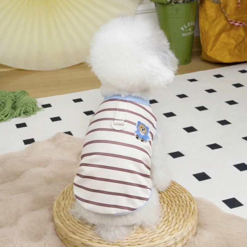 Chaleco a rayas para perros, ropa fina transpirable para perros, chaleco con estampado de oso para cachorros, camisa sin mangas a la moda para gatos, jerséis para mascotas, ropa para perros - imagen 3