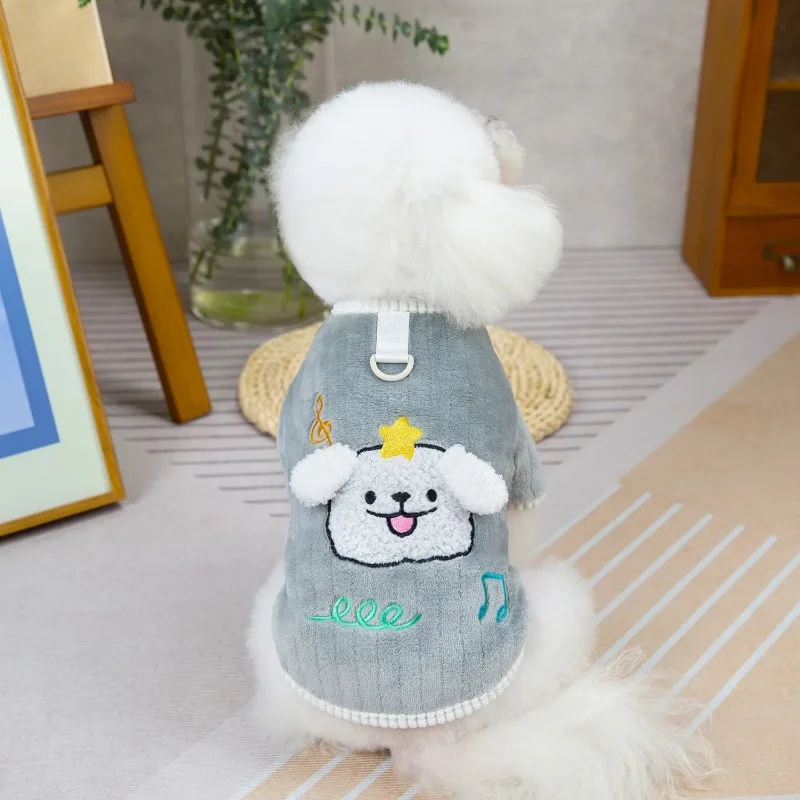 Abrigo de felpa para perros y mascotas, Sudadera con capucha a rayas para gatos pequeños, ropa cálida para perros de peluche de otoño/invierno, ropa para cachorros de animales de terciopelo de dos piernas para perros pequeños - imagen 5