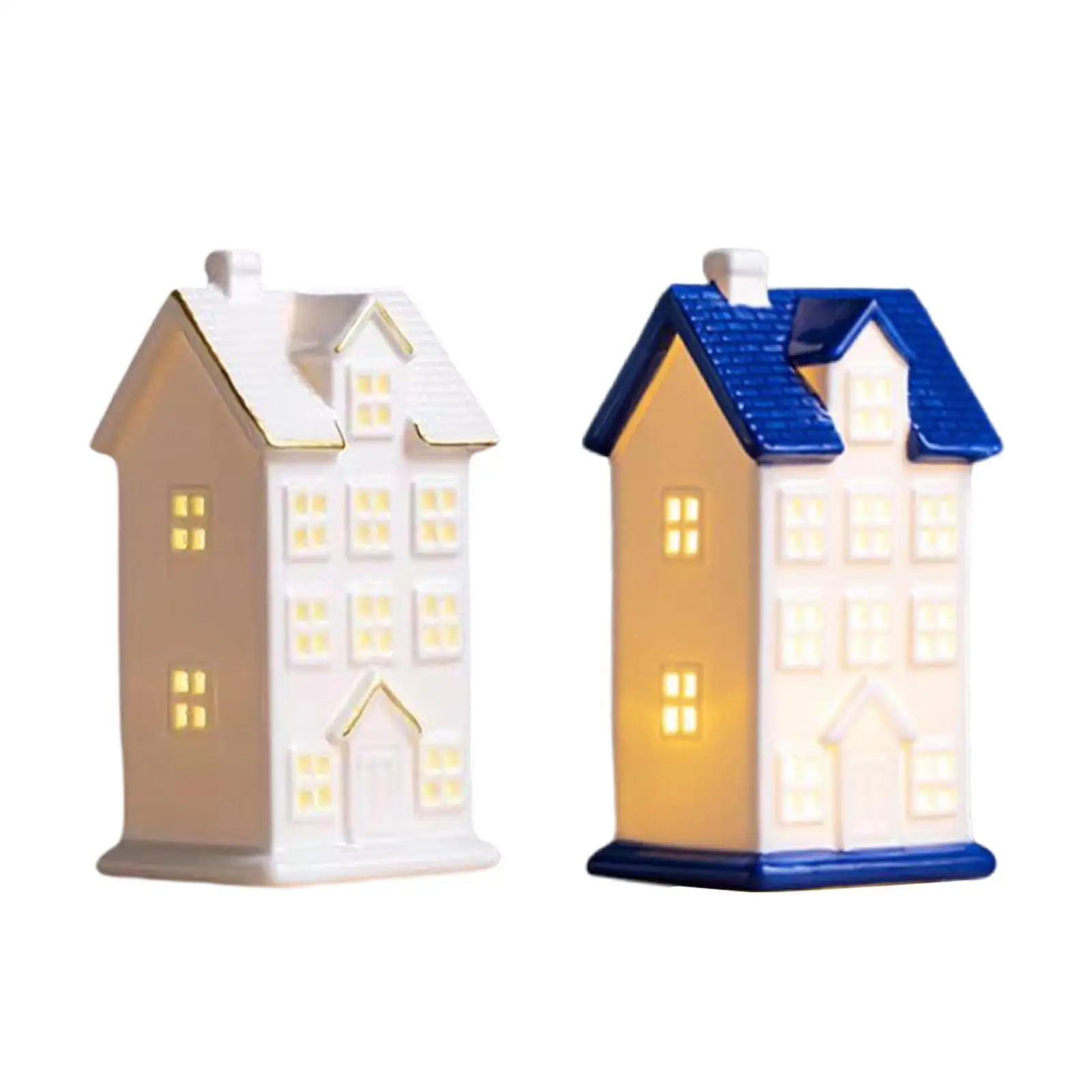 Estatuilla de casa iluminada, figuras de edificios de pueblo navideño, escena de escritorio - imagen 2