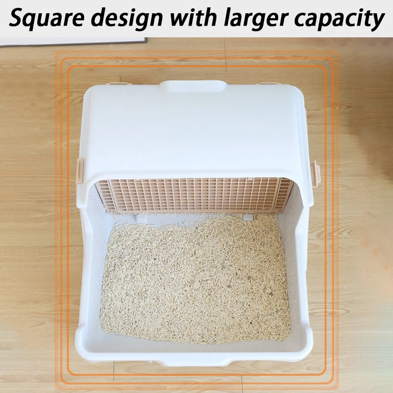 Caja de arena para gatos cerrada semiautomática con cubo basculante, caja de arena para gatos de gran capacidad, inodoro bonito de lujo para mascotas, suministros para mascotas