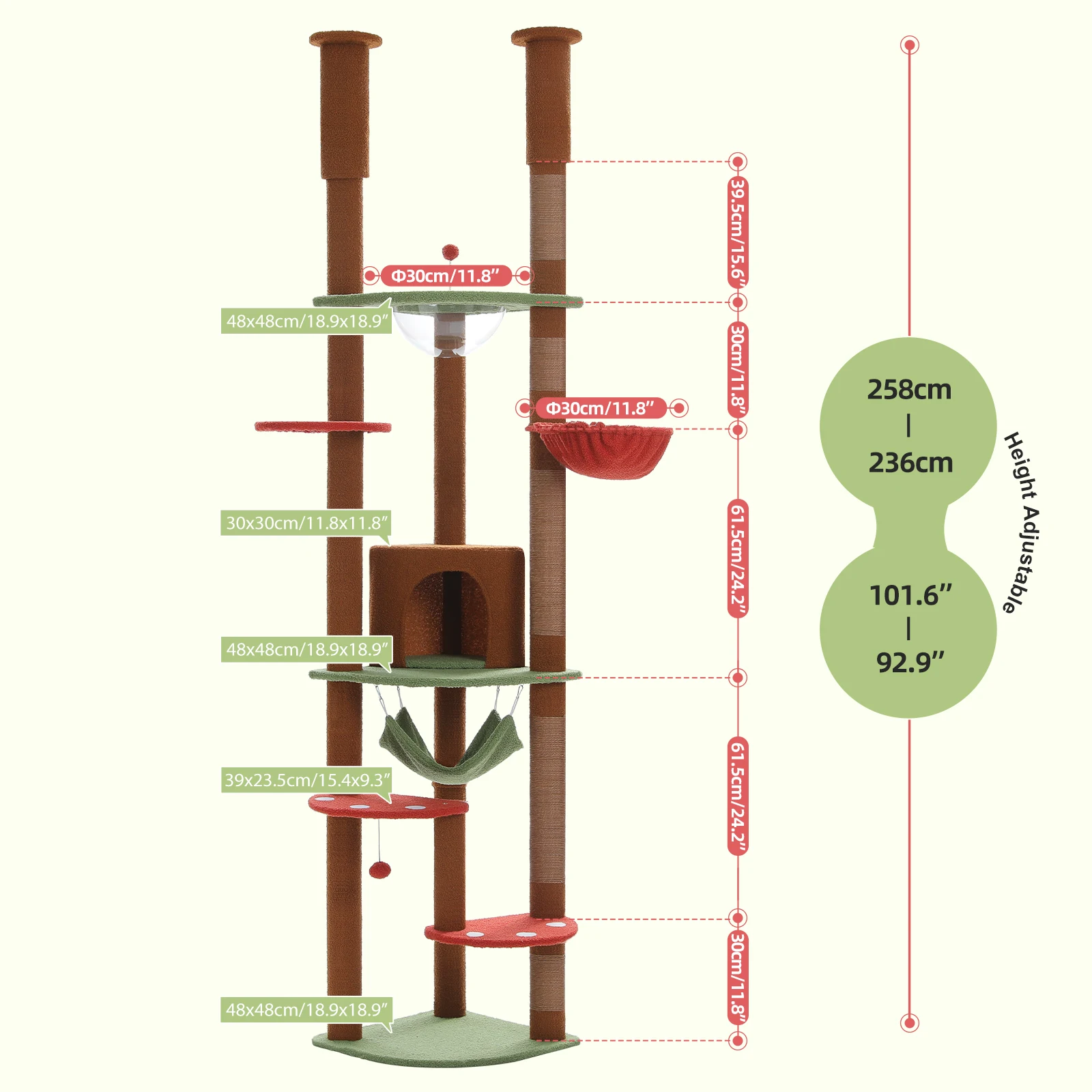 Árbol para gatos ajustable con sisal y hamaca - Torre multinivel - imagen 2