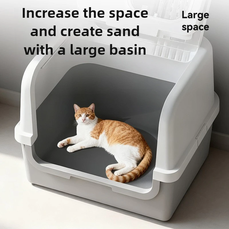 Caja de arena para gatos totalmente cerrada de gran tamaño, inodoro para gatos con salpicaduras de olores grandes, sartenes para gatos con fugas de arena superiores con cuchara, suministros para gatitos - imagen 2