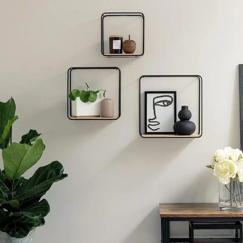 Estantes para pared, estantes montados en la pared de 3 piezas, soporte moderno, organizador de almacenamiento para marcos de fotos, arte de plantas, cocina casera - imagen 2