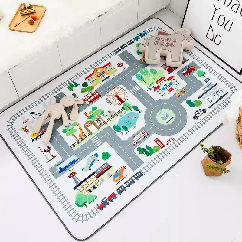 Alfombra de dibujos animados para bebé, alfombrilla de gateo lavable a máquina para dormitorio, sala de estar y escalada - imagen 4
