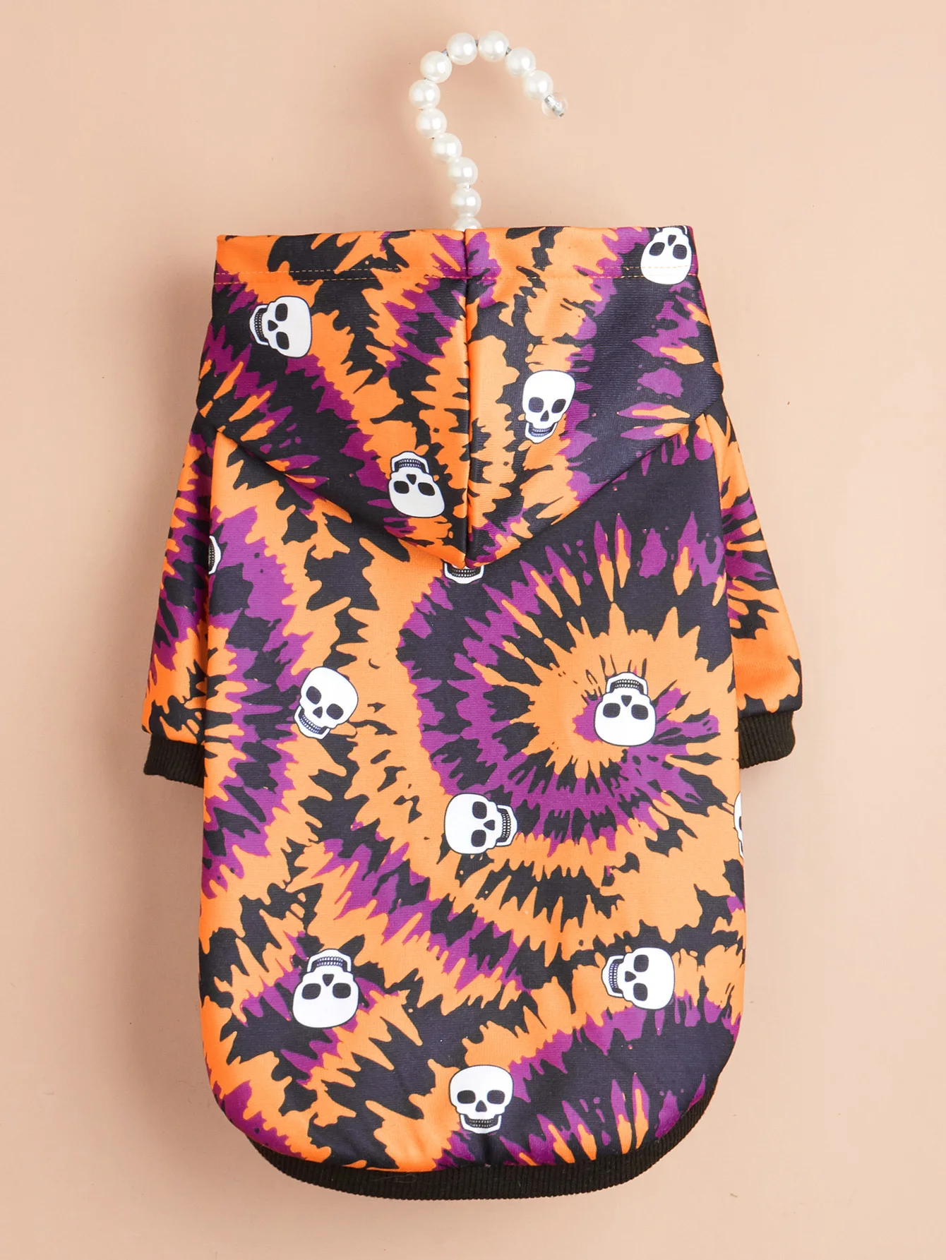 Sudadera con capucha para mascotas de Halloween con estampado de remolino naranja y morado, motivos de calavera, sudadera con capucha para perros pequeños/gatos, traje festivo educado - imagen 4