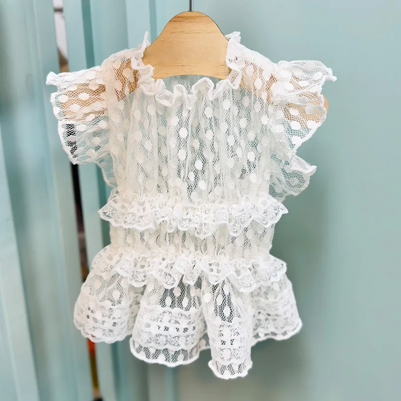 Pet Spring Polka Dot Lace Little Fairy Lace Skirt Cute Lace Base Shirt Teddy Vest Dog Cat Clothes Puppy Clothes - imagen 2