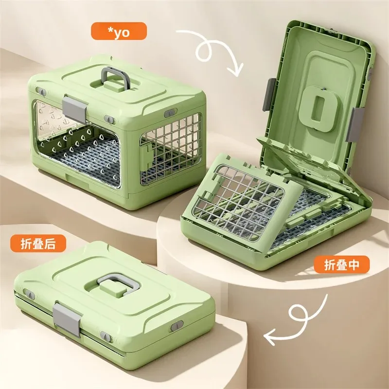 Suministros para mascotas, bolsa de aire portátil para mascotas, maleta plegable para perros, coche para llevar, caja transparente a cuadros para gatos de gran capacidad - imagen 2
