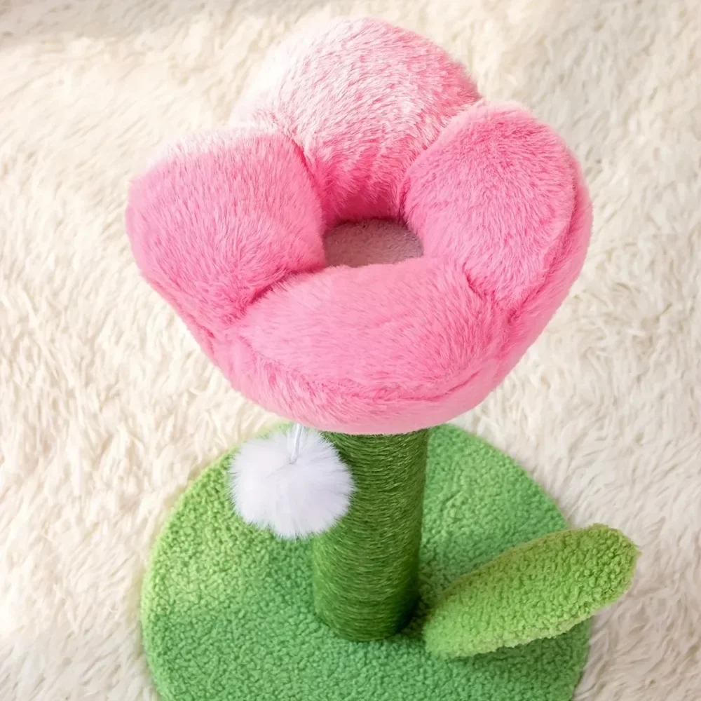 Tirador para gatos con flor de tulipán, rascador pequeño para gatos de interior con cama de flores, poste rascador para gatos con bola colgante - imagen 4