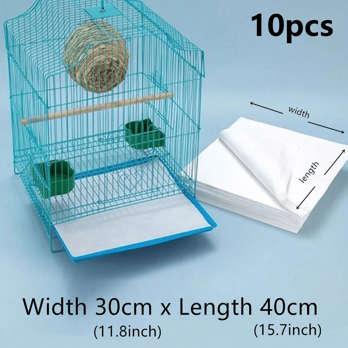 Paquete de 10 papeles desechables para jaula de pájaros, estera absorbente de fibra de poliéster no tejida para jaula de loros, fácil limpieza para jaulas de pájaros, Su - imagen 2