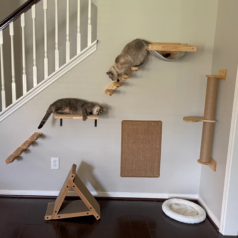 Estantes de escalada para gatos, hamaca y escalones montados en la pared para gatos, plataforma para caminar y saltar, muebles de madera, juego y dormir para gatitos - imagen 3