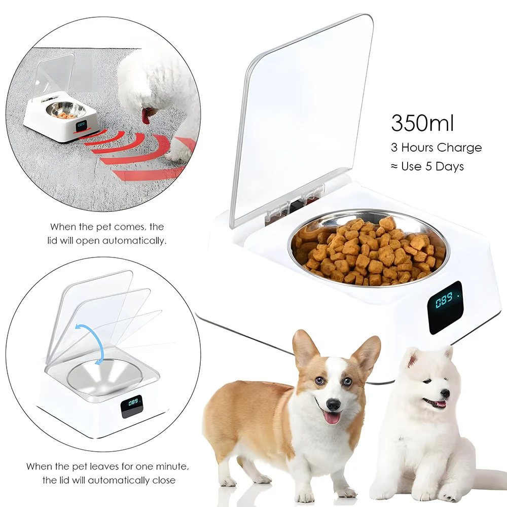Alimentador inteligente para mascotas, tazón de comida para mascotas con Sensor infrarrojo, contenedor de almacenamiento con tapa de apertura automática, dispensador de comida para perros y gatos a prueba de humedad - imagen 2
