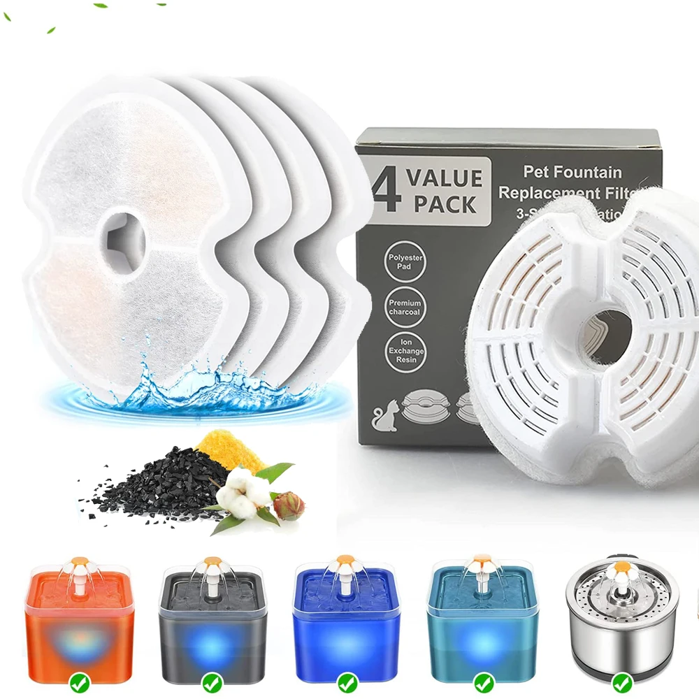 Filtros de repuesto de carbono para fuente de agua, bebedero para gatos de acero inoxidable 304, 4 paquetes de filtros, suministros para mascotas