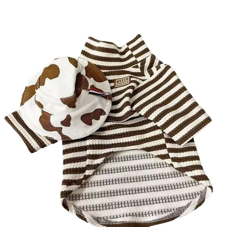 Camisa inferior de cuello alto para otoño/invierno para mascotas, abrigo de dos piernas para gatos, Sudadera con capucha de cuello alto a rayas, ropa para perros pequeños y cachorros - imagen 5