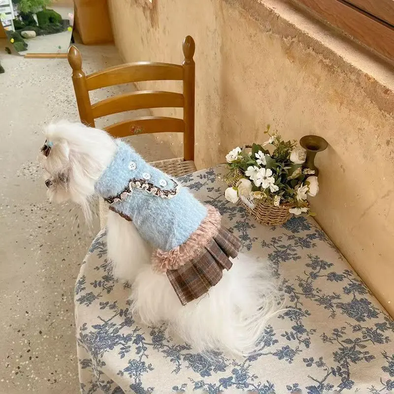 Ropa acogedora para perros de otoño e invierno: cálido vestido de princesa y abrigo tipo suéter, perfecta para perros pequeños Bichon y maltés - imagen 4