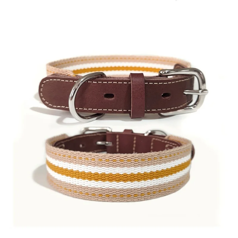 Collar de cuero para perro, collares para perro con correa tejida de cuero auténtico y resistente con hebilla de Metal, Collar ancho de entrenamiento para caminar para perros