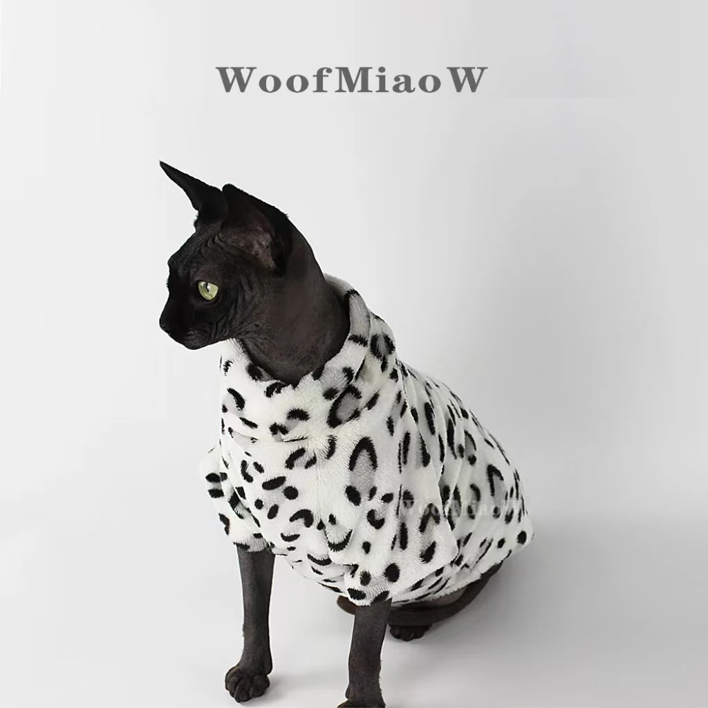Ropa para gatos con estampado de leopardo, moda de invierno, suave y cálida para gatos Sphynx, ropa cómoda y gruesa sin pelo para gatos y gatitos - imagen 5