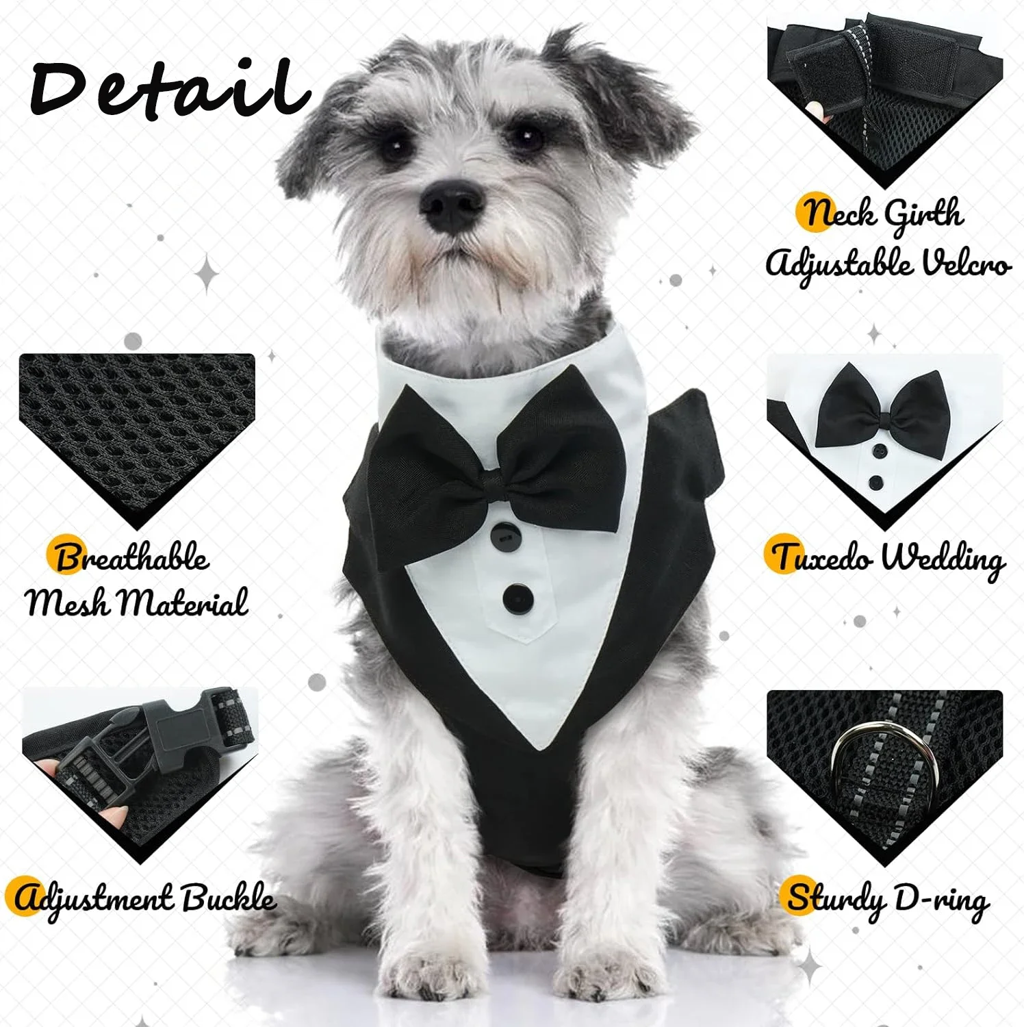Arnés para perro esmoquin para caballero, traje de boda para cumpleaños y mascotas, chaleco Formal de malla para perro con pajarita para perros pequeños y medianos - imagen 4