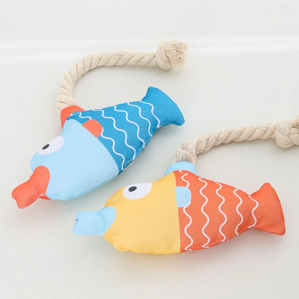 Juguete para mascotas con cuerda de algodón chirriante, juguete de peluche para masticar peces falsos para perros y gatos, juguete molar interactivo de juerra, - imagen 2