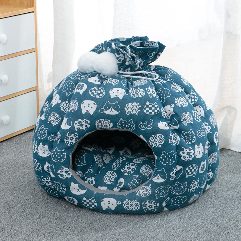 Nido de gato para mascotas, forma de bolsa de bendición creativa con esterilla, perrera para cachorros, producto de casa de gatito extraíble cómodo, mantiene el calor en invierno - imagen 5