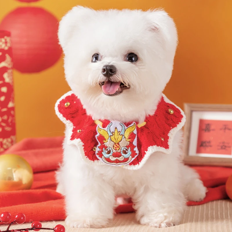 Babero de toalla para Saliva para gatos, bufanda tejida a mano para mascotas de Año Nuevo, Collar decorativo para cachorros y perros, accesorios tejidos, productos para mascotas - imagen 3