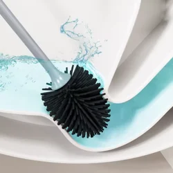 Juego de escobilla de baño con cabezal de silicona, accesorio de herramienta de limpieza de baño con función de drenaje rápido, montaje en pared o suelo, 1 Juego