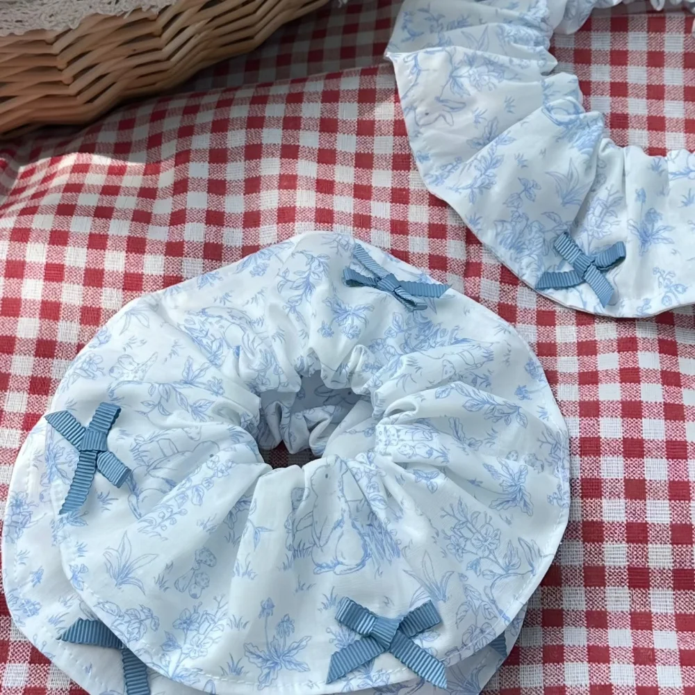 Estilo Pastoral lindo conejito patrón mascota bufanda babero para gatitos perros algodón suave azul Saliva toalla para gato sin pelo en verano primavera - imagen 2