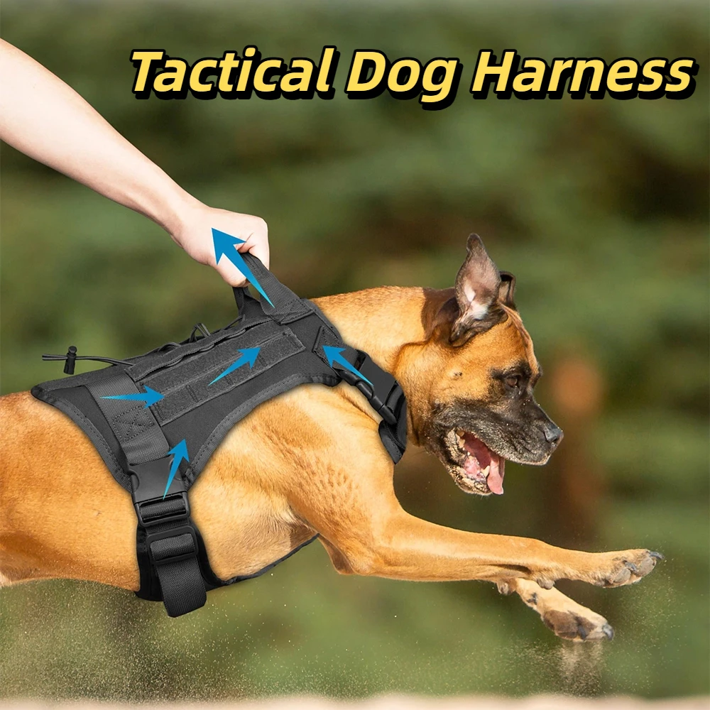 Arnés táctico para perros grandes, arnés para perros resistente sin tirones con asa, chaleco militar ajustable para entrenar y caminar