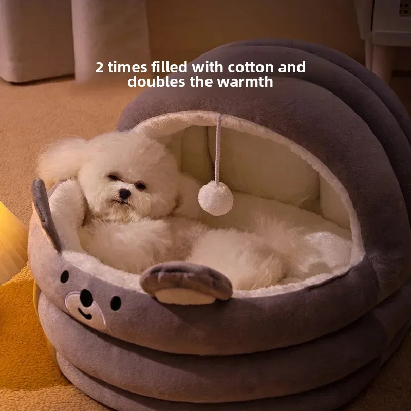 Cálido en invierno Casa para perros Cama para gatos Perros pequeños y medianos Perrera para gatos semicerrada extraíble y lavable