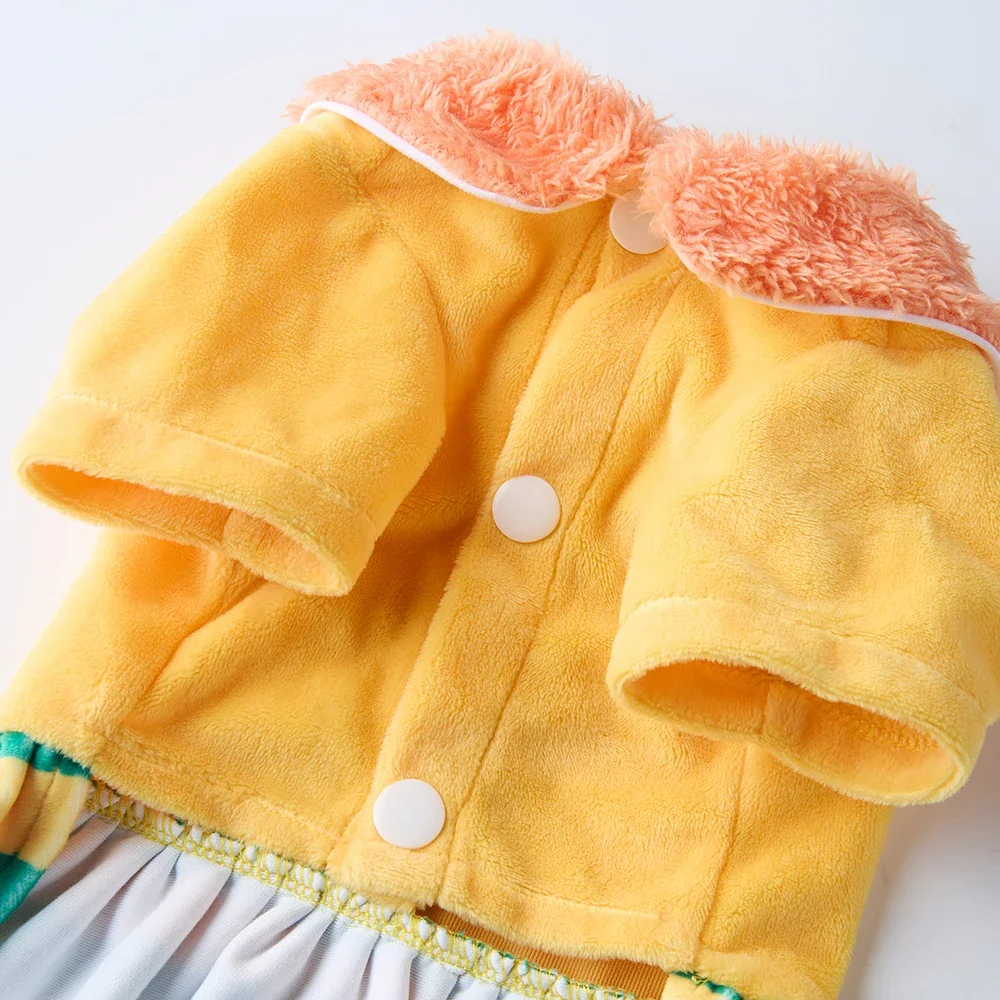 Falda de rayas amarillas, vestido cálido de lana para perros con sombrero, traje de Navidad de reno, disfraz suave de invierno para mascotas para perros pequeños y medianos - imagen 4