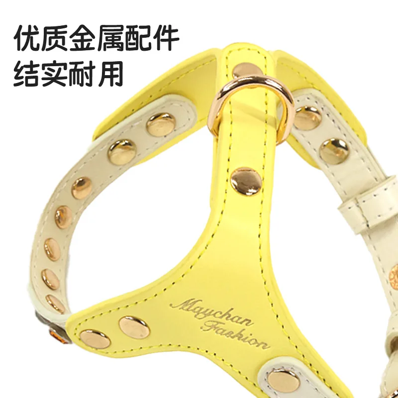 Juego de pecho y espalda de diamantes para perros y gatos de cuero PU, correa para mascotas pequeñas, cuerda para caminar para perros, correa para el pecho para mascotas - imagen 5