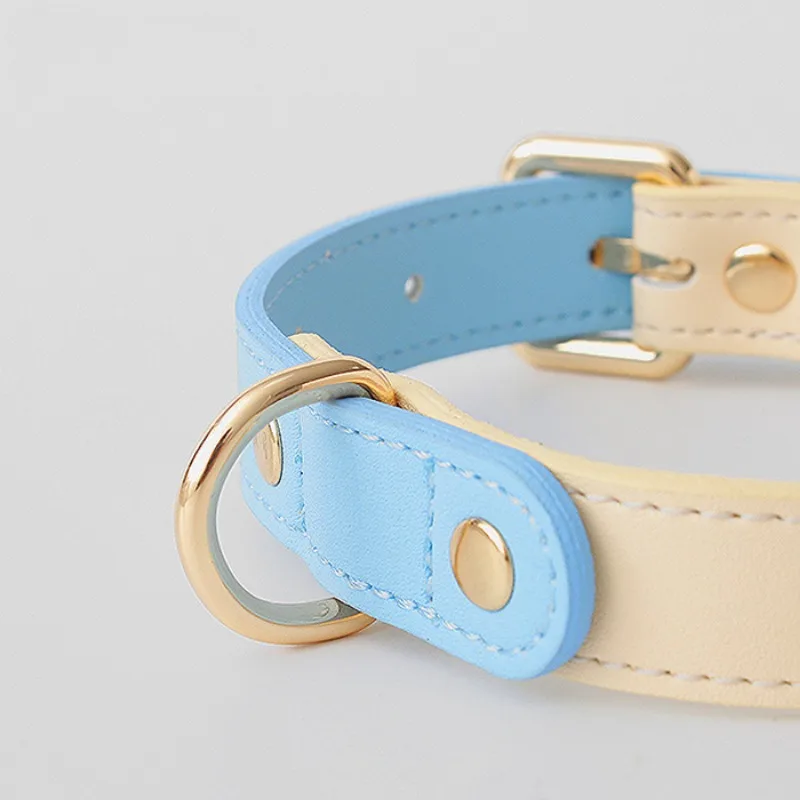 Colorblock-Collar de cuero para mascotas, accesorio básico, ligero, ajustable, suave, para cachorros y perros pequeños y medianos - imagen 3