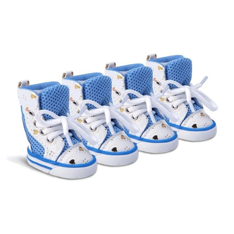 4 uds zapatillas suaves antideslizantes botines perros pequeños mascotas estilo clásico tela vaquera zapatos perros estilos deportivos