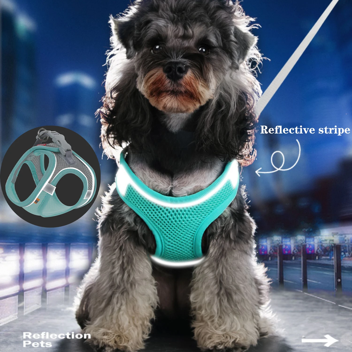 Arnés reflectante de malla transpirable para perro y gato, ropa ajustable para caminar al aire libre - imagen 2